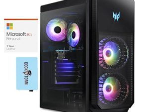 كمبيوتر سطح المكتب Acer Predator Orion 5000 للألعاب والترفيه (Intel i7-12700F 12-Core و 64GB DDR5 4400MHz RAM و 2TB PCIe SSD + 6TB HDD (3.5) و Win 11 Pro) مع MS 365 Personal ، Hub