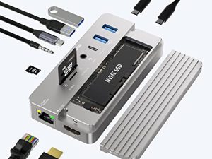 10-in-1 USB C Docking Station وحاوية M.2 NVMe SSD ، محول محور USB-C متعدد المنافذ مع 4K HDMI ، منفذ USB 3.1 ، توصيل طاقة 100 واط ، حاوية USB 3.1 Type-C لـ M.2 PCIe NVMe و SATA SSD