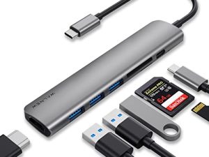 WALNEW USB C Hub ، محول MacBook Pro USB C ، موزع 7 في 1 من النوع C مع 4K USB-C إلى HDMI ، 3 منافذ USB 3.0 ، قارئ بطاقات SD / TF ، قاعدة توصيل PD 100 وات لماك بوك برو / إير (Thunderbolt 3) / أجهزة من النوع C.