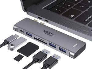 محول USB C لجهاز MacBook Pro / MacBook Air M1 2020 2019 2018 13 "15" 16 "، 6 في 1 USB-C Hub ملحقات MacBook Pro مع 3 منافذ USB 3.0 ، قارئ بطاقات USB C إلى SD / TF ومنفذ 100W Thunderbolt 3 PD