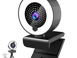 كاميرا ويب متدفقة مع ميكروفون وضوء دائري 2K HD Web Cam مع غطاء ، حامل للكمبيوتر الشخصي / MAC / الكمبيوتر المحمول / سطح المكتب ، كاميرات ويب بزاوية عريضة لـ YouTube ، Skype ، Zoom ، Xbox One ، مكالمات الفيديو ، الدراسة والمؤتمرات