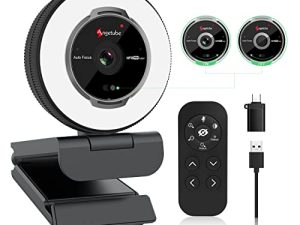 Angetube Streaming Webcam with Microphone: 1080P 60FPS USB Web Cam with Ring Light and Remote Control - HD Web Camera with 5X Digital Zoom Built in Privacy Cover، for PC | Computer | Laptop | Mac | Desktop