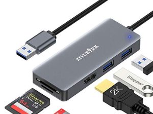 محول USB إلى HDMI ، 5-in-1 USB hub 3.0 مع HDMI 1080p لسطح مكتب الكمبيوتر المحمول بشاشة ممتدة ، ومنفذين USB ، وقارئ بطاقات SD و Micro SD [لأجهزة الكمبيوتر المحمولة التي تعمل بنظام Windows فقط]