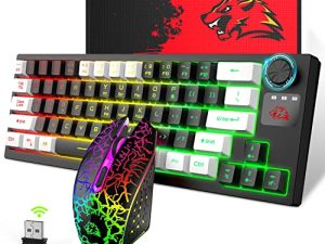 لوحة مفاتيح صغيرة مزدوجة اللون وفأرة من FELICON ، لوحة مفاتيح ميكانيكية بإضاءة خلفية RGB قابلة لإعادة الشحن 64 مفتاحًا TKL وماوس كراك بإضاءة خلفية ، لوحة ماوس للكمبيوتر الشخصي ، ماك ، ألعاب