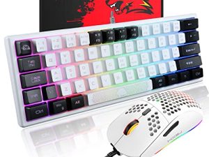 60٪ لوحة مفاتيح سلكية للألعاب وماوس كومبو True RGB Mini إحساس ميكانيكي فائق الصغر ولوحة مفاتيح RGB 6400 نقطة في البوصة على شكل قرص العسل ، لوحة فأرة للألعاب لأجهزة الكمبيوتر المحمول التي تعمل بنظام Windows Mac