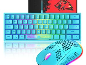 60٪ لوحة مفاتيح ألعاب وماوس كومبو Samll Mini RGB إحساس ميكانيكي بإضاءة خلفية وماوس ضوئي ميكانيكي على شكل قرص العسل RGB ، لوحة ماوس ألعاب للاعبين والكتاب