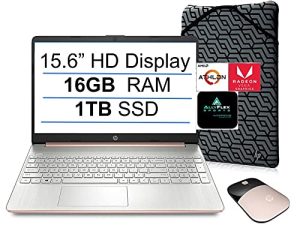 2022 أحدث كمبيوتر محمول HP 15 15.6 بوصة عالي الدقة للكمبيوتر المحمول ، AMD Athlon Silver 3050U (حتى 3.2 جيجاهرتز ، Beat i3-8130U) ، ذاكرة وصول عشوائي 16 جيجابايت ، 1 تيرابايت SSD ، WiFi ، Bluetooth ، HDMI ، كاميرا ويب ، Win 10S ، وردي ذهبي ، AllyFlex Mouse ، كم