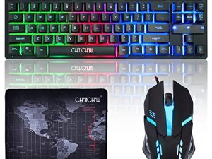 ماوس ولوحة مفاتيح للألعاب من CHONCHOW RGB ، 87 مفتاحًا لوحة مفاتيح ألعاب TKL ومجموعة ماوس ، لوحة مفاتيح سلكية بإضاءة خلفية بألوان قوس قزح 800-3200 نقطة في البوصة RGB ، لوحة مفاتيح وماوس لألعاب PS4 ، Xbox ، كمبيوتر محمول ماك