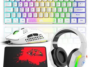 60٪ لوحة مفاتيح الألعاب ماوس قرص العسل وسماعة رأس RGB كومبو مع إضاءة خلفية قوس قزح مريح 62 مفتاح إحساس ميكانيكي قابل للتعديل 6400 ديسيبل متوحد الخواص سماعة رأس ستريو صوت لجهاز PS4 Xbox One PC Mac Gamer