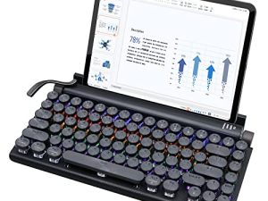 RAZEAK Typewriter Keyboard Wireless ، Retro Keyboard Typewriter Style Bluetooth 5.0 Multi Devices Connection for iPad / Mac / PC / Laptop واجهة USB-C مطورة (جلد أسود)
