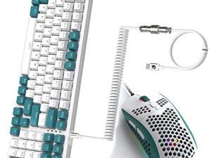 K3-95٪ لوحة مفاتيح سلكية للألعاب وماوس فائق الخفة قرص العسل مع كابل USB C ملفوف , Clicky Blue Switch LIGHTSYNC RGB Chroma Backlit TKL 98 key 4 in 1 Gaming Bundle Retro Metal Panel للكمبيوتر / ماك