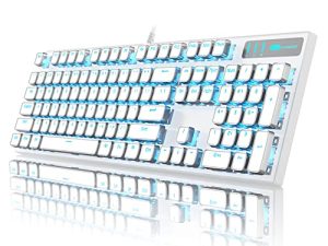 لوحة مفاتيح الألعاب الميكانيكية Camiysn Typewriter ، لوحة مفاتيح بيضاء للألعاب ذات إضاءة خلفية RGB ، 104 مفاتيح زرقاء ، لوحة مفاتيح سلكية لطيفة ، Uique Square Keycaps لنظام Windows / Mac / PC