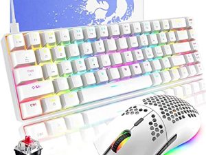 60٪ لوحة مفاتيح ألعاب ميكانيكية وماوس كومبو إضاءة خلفية RGB فائقة الصغر ومضادة للظلال 68 مفتاحًا 6400 ديسيبل متوحد الخواص الفئران الصامتة على شكل قرص العسل Type-C السلكية لأجهزة الكمبيوتر Mac Gamer
