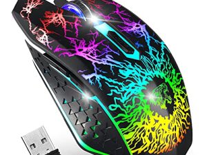 ماوس ألعاب لاسلكي VEGCOO ، ماوس ألعاب قابل لإعادة الشحن ، فأرة بصرية صامتة مع مستقبل USB 2.4G ، 3 مستويات DPI ، 7 أزرار ، مصابيح LED 7 ألوان لأجهزة الكمبيوتر / Mac ، الكمبيوتر المحمول وسطح المكتب
