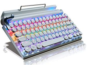 7KEYS Retro Typewriter Keyboard ، 83 Keys Vintage Bluetooth Keyboard (White)
