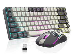 مجموعة لوحة مفاتيح وماوس لاسلكية من RedThunder K84 ، بطارية قابلة لإعادة الشحن بإضاءة خلفية RGB ، 75٪ تخطيط 84 مفتاحًا لوحة مفاتيح ألعاب TKL فائقة الصغر وماوس ضوئي خفيف الوزن 3200 نقطة في البوصة (أبيض-رمادي)