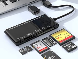 قارئ بطاقات USB 3.0 مع محول USB-C ، قارئ بطاقات ذاكرة 7 في 1 ، USB 3.0 (5 جيجابت في الثانية) عالي السرعة CF / SD / TF / XD / MS / Micro SD Card Solt الكل في واحد قارئ بطاقات لنظام التشغيل Windows XP / Vista / Mac OS / Linux ، إلخ.