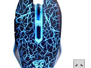 VEGCOO C10 ماوس ألعاب لاسلكي قابل لإعادة الشحن ماوس ضوئي صامت 7 ألوان أضواء LED ، 7 أزرار 2400/1600/800 ديسيبل متوحد الخواص (أسود)