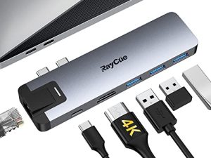 محول USB C لجهاز MacBook Pro ، محول 6 في 2 MacBook Pro USB ، MacBook HDMI متعدد المنافذ ، ملحقات Mac Dongle لأجهزة MacBook Pro / Air 2020-2018 مع Thunderbolt 3 ، 4K HDMI ، جيجابت إيثرنت ، 3 * USB 3.0