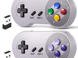 2 عبوة 2.4 جيجاهرتز وحدة تحكم USB لاسلكية للكمبيوتر الشخصي متوافقة مع ألعاب SNES ، وحدة تحكم الكمبيوتر iNNEXT Retro SNES لأجهزة الكمبيوتر التي تعمل بنظام Windows PC iOS MAC Linux Raspberry Pi Retropie OpenEmu Emulator (قابلة لإعادة الشحن) (التوصيل والتشغيل)