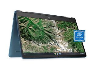 HP Laptop X360 14a Chromebook 14 "HD Touchscreen ، مسلية من أي زاوية Intel Celeron ، 4GB LPDDR4 64GB eMMC WiFi Webcam Stereo Speakers Bluetooth 4.2 Chrome Blue Metallic Color (Renewed)