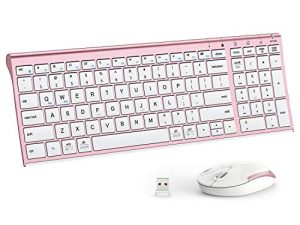 iClever GK03 لوحة مفاتيح لاسلكية وماوس كومبو - ماوس لوحة مفاتيح لاسلكي محمول 2.4 جيجا ، تصميم مريح قابل لإعادة الشحن بالحجم الكامل لوحة مفاتيح اتصال ثابتة رفيعة ونحيفة لنظام التشغيل Windows 7/8/10 ، Mac OS