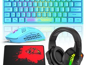60٪ لوحة مفاتيح الألعاب ماوس قرص العسل وسماعة رأس RGB كومبو مع إضاءة خلفية قوس قزح مريح 62 مفتاح إحساس ميكانيكي قابل للتعديل 6400 ديسيبل متوحد الخواص سماعة رأس ستريو صوت لجهاز PS4 Xbox One PC Mac Gamer