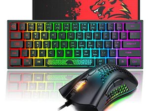 60٪ لوحة مفاتيح الألعاب والماوس كومبو Samll Mini RGB إحساس ميكانيكي بإضاءة خلفية وماوس ضوئي ميكانيكي RGB 12001 نقطة في البوصة ، لوحة ماوس الألعاب للاعبين والكتاب ...