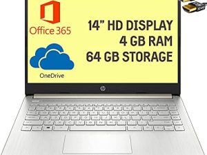كمبيوتر محمول HP Stream 14 شاشة 14 بوصة عالية الدقة Micro-Edge Intel Celeron N4020 4 جيجا بايت رام 64 جيجا بايت eMMC Intel UHD Graphics 600 HDMI USB-C كاميرا ويب Office 365 Win 10 (ذهبي) + كابل HDMI