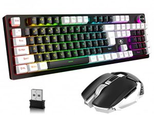 لوحة مفاتيح وماوس لاسلكية للألعاب من FELICON ، قابلة لإعادة الشحن RGB Backit 104 مفتاح إحساس ميكانيكي لوحة مفاتيح ثنائية اللون وماوس ألعاب مريح ، مقاوم للماء ، هادئ ، لأجهزة الكمبيوتر الشخصي Mac Gamers