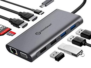 USB C Hub ، محطة إرساء الكمبيوتر المحمول UtechSmart ثلاثية العرض USB C ، 11 في 1 USB C Dock مع 2 HDMI ، VGA ، PD3.0 ، فتحة بطاقة SD TF ، 4 منافذ USB محول USB-C متوافق مع MacBook و Windows (UCN3270)