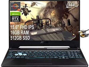 ASUS 2021 Flagship TUF A15 Gaming 15 Laptop 15.6 "FHD IPS 144Hz AMD 6-Core Ryzen 5 5600H (Beats i7-9750H) 16GB RAM 512GB SSD GeForce RTX 3050Ti 4GB RGB بإضاءة خلفية USB-C Win10 أسود + كابل HDMI