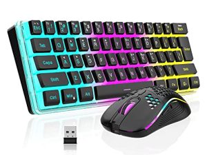 RedThunder 60٪ لوحة مفاتيح ألعاب لاسلكية وماوس كومبو ، لوحة مفاتيح ميكانيكية بإضاءة خلفية RGB قابلة لإعادة الشحن مع أغطية مفاتيح + ماوس ضوئي خفيف الوزن 3200 نقطة في البوصة (أسود)