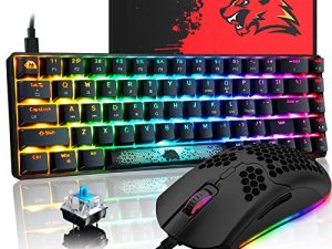 60٪ لوحة مفاتيح ألعاب ميكانيكية Ture وماوس كومبو Samll Mini RGB Chroma 68Key Keyboard ، كابل USB من النوع C قابل للفصل , ماوس عسلي خفيف الوزن 6400 ديسيبل متوحد الخواص متوافق مع PS4 ، Xbox ، الكمبيوتر الشخصي ، الكمبيوتر المحمول ، MAC