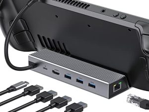 محطة إرساء لمنصة Steam ، و 6 في 1 Steam Deck Dock مع HDMI 2.0 4K @ 60Hz ، و 1000 ميجابت في الثانية جيجابت إيثرنت ، و 3 USB-A 3.0 و 100 W شحن USB-C منفذ متوافق مع Valve Steam Deck ...